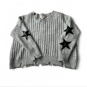 Vintage Havana cable knit grey and black star sleeve sweater